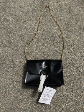 Jimmy Choo Black Patent Chain Crossbody Bag with Gold Hardware